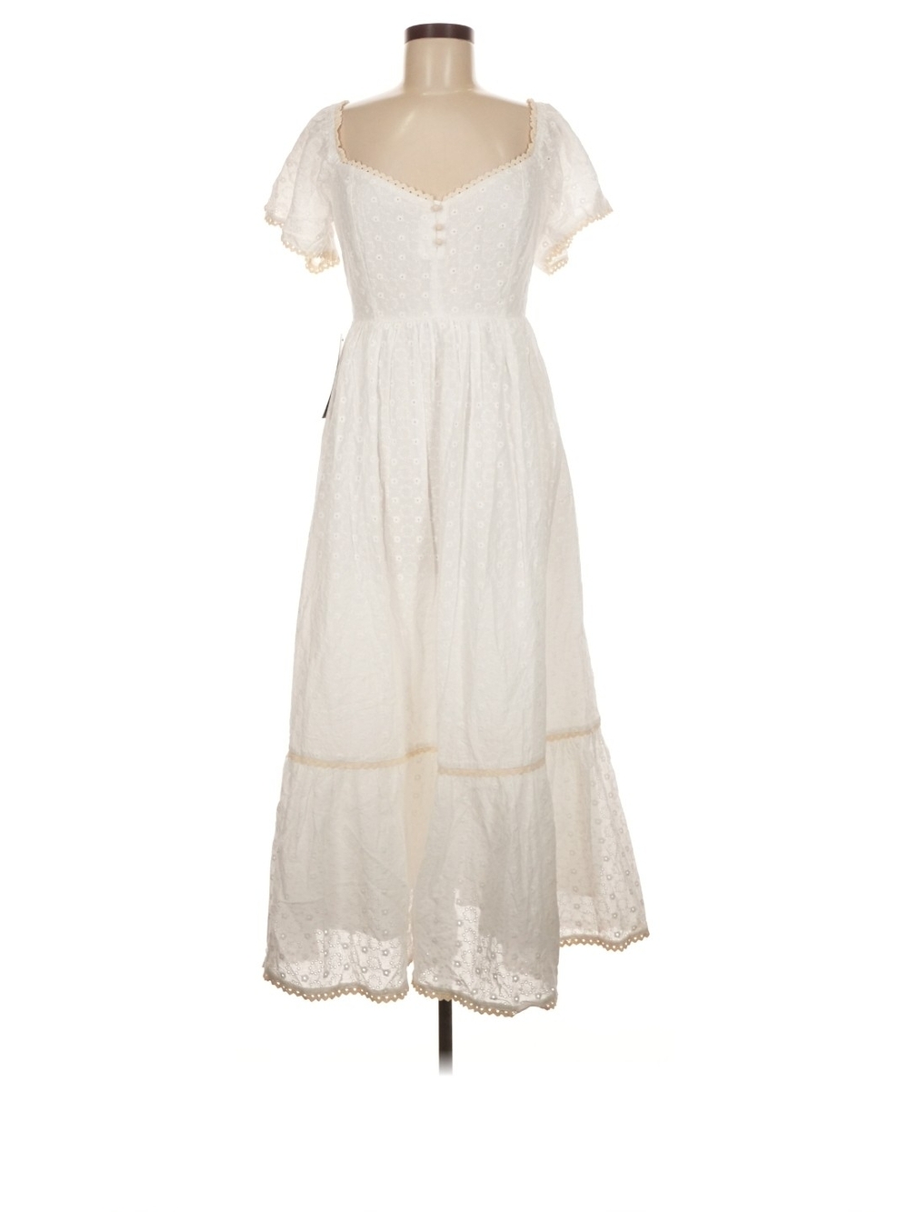 Pomamder Place White Ivory Lace Eyelet Maxi Dress with Scalloped Trim